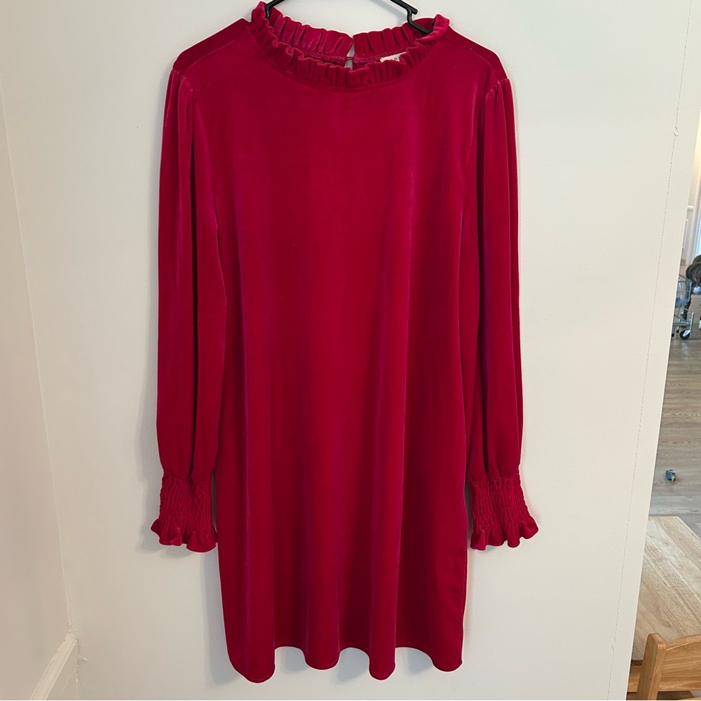 Jodifl Large Pink Velvet long sleeve dress Ruffle trim holiday party boutique‎